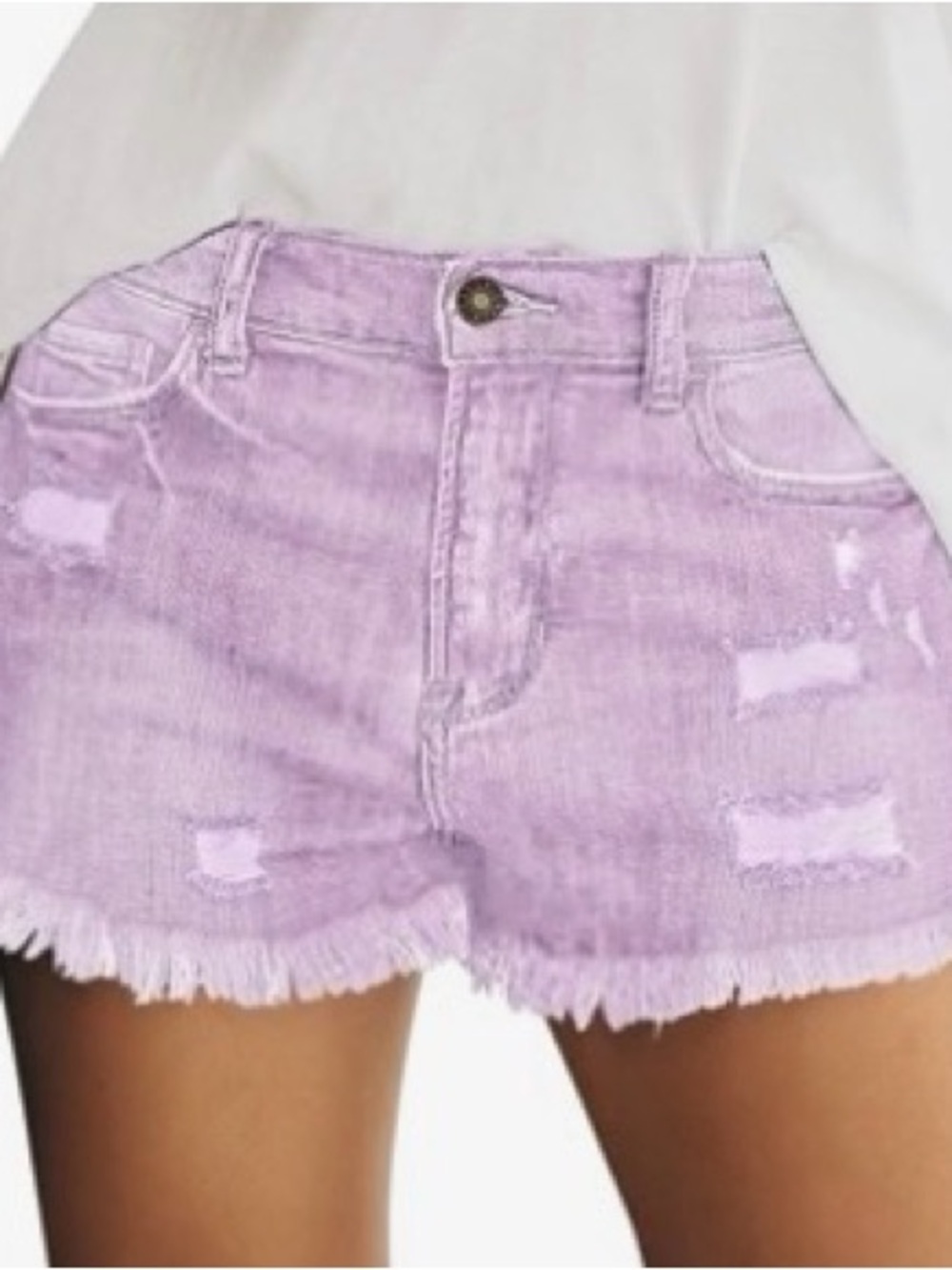 LUVAMIA Shorts Snow Wash Lavender Distressed Frayed Hem Stretch Denim Large NWOT